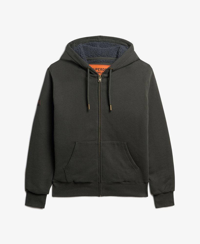 borg gevoerde hoodie met rits in gewassen zwart