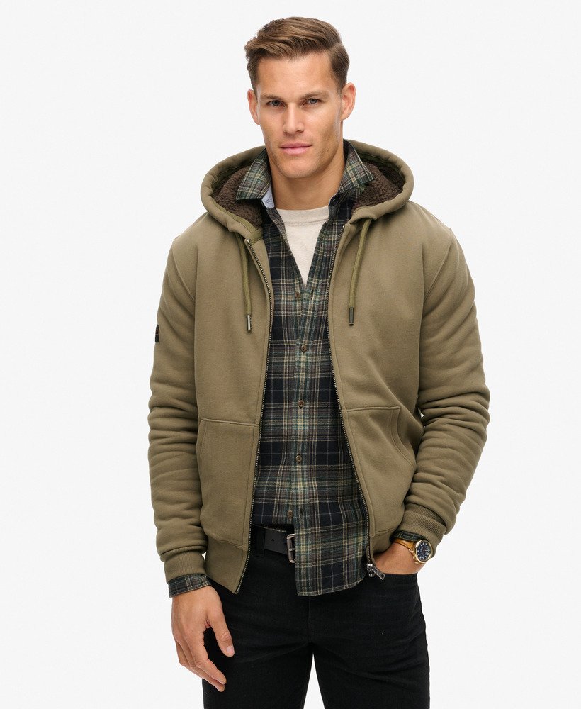 borg gevoerde hoodie met rits in morel brown