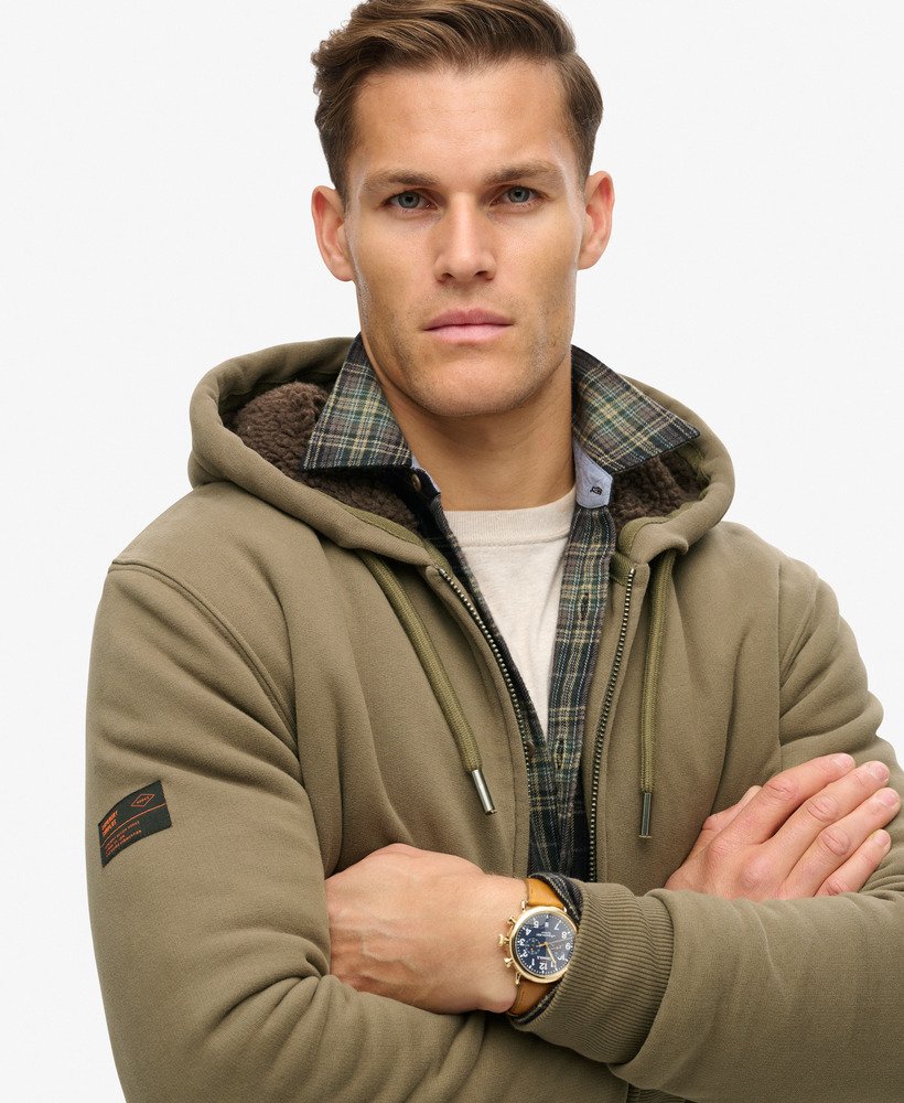 borg gevoerde hoodie met rits in morel brown