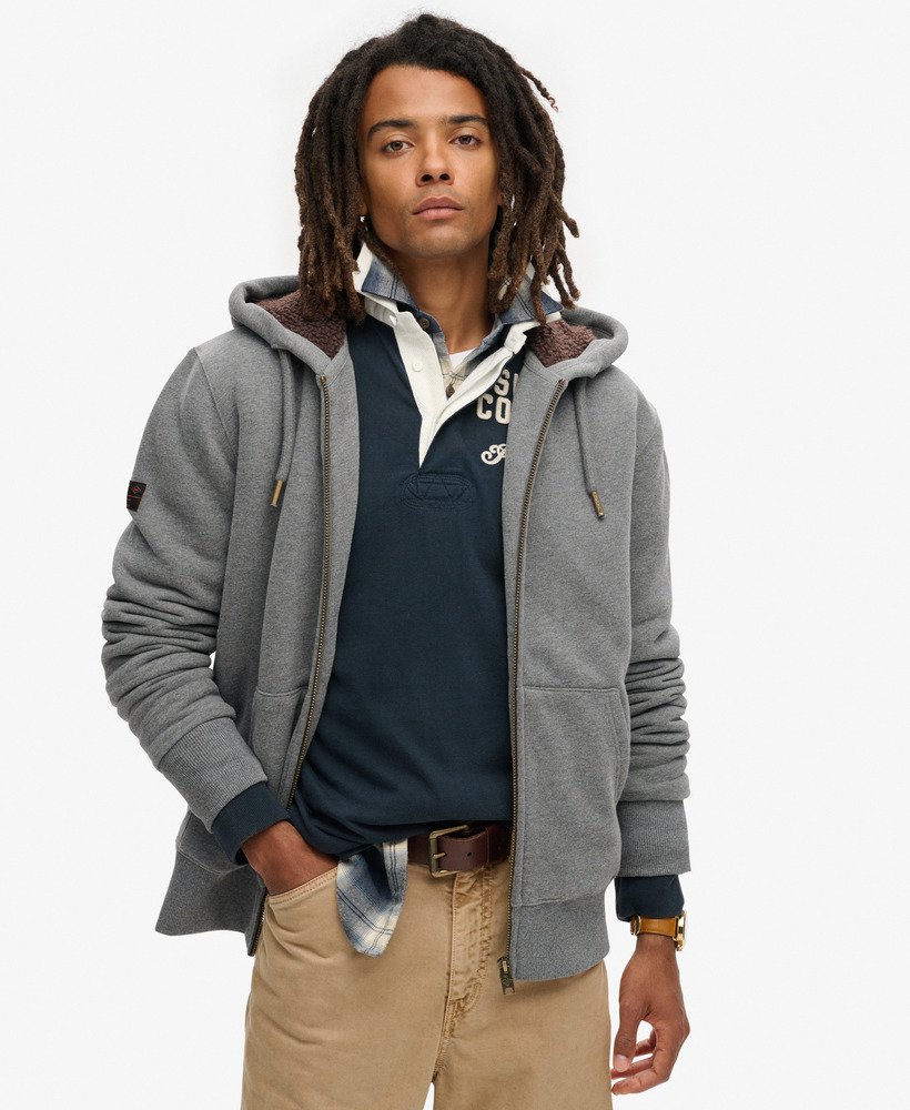 borg gevoerde hoodie met rits in antracietgrijs gemêleerd