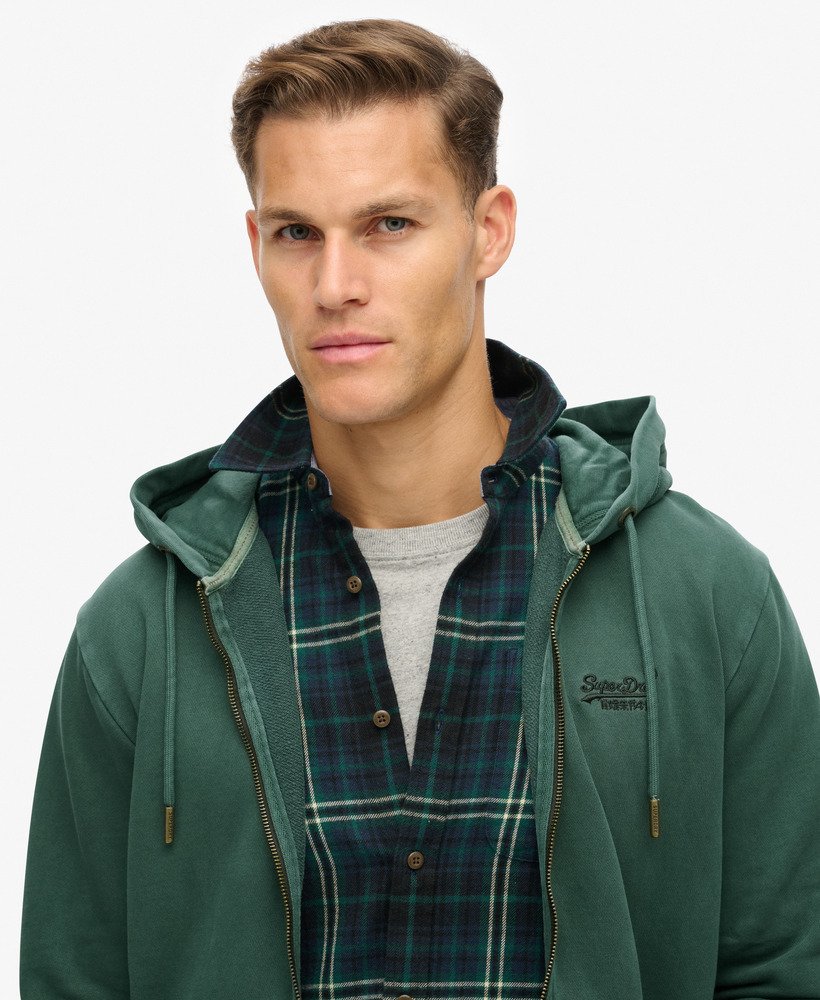 essential logo washed zip hoodie in forest green