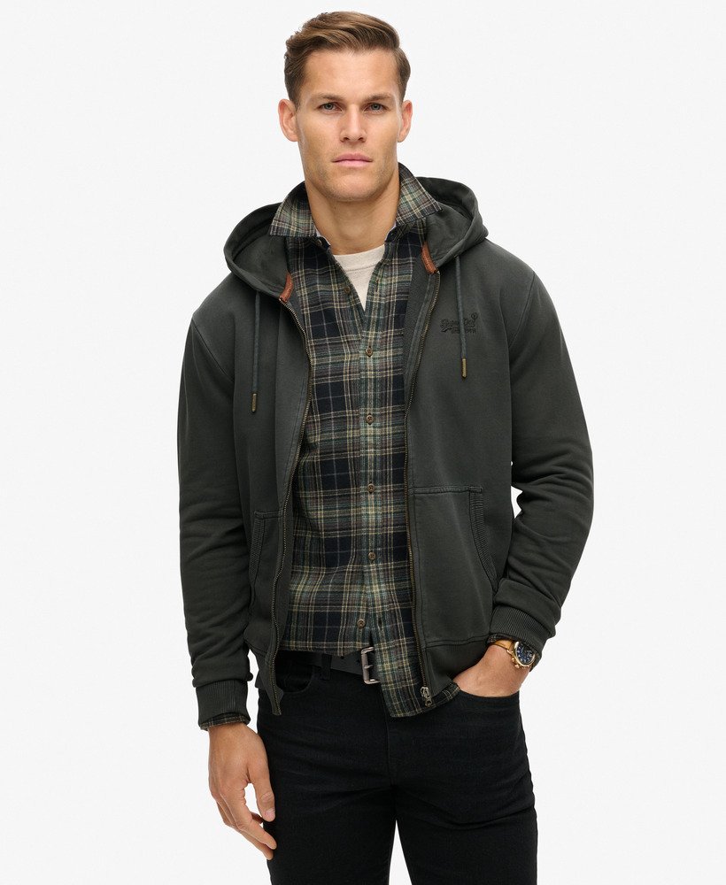essential logo washed zip hoodie in washed black