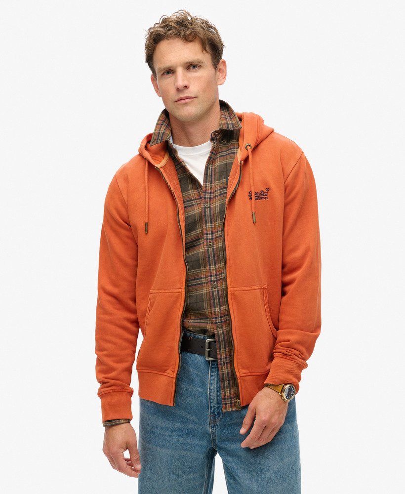 essential logo washed zip hoodie in washed autumn glaze brown