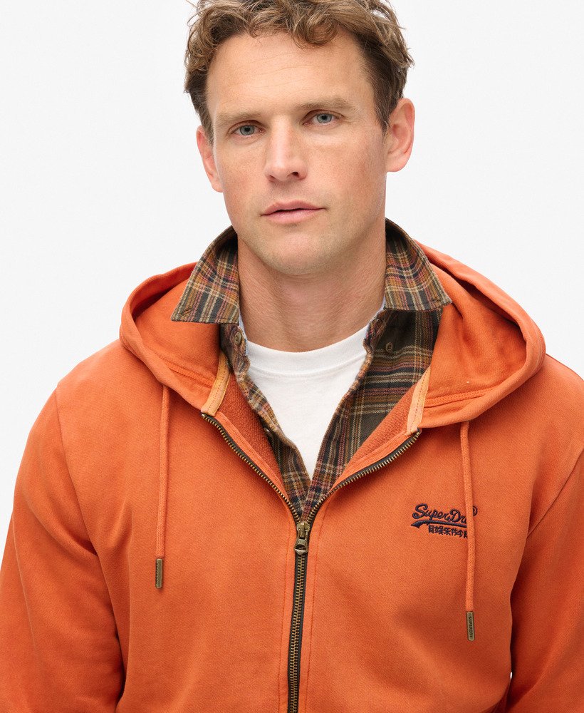 essential logo washed zip hoodie in washed autumn glaze brown