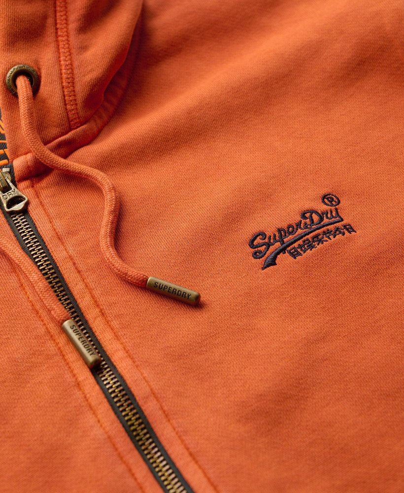 essential logo washed zip hoodie in washed autumn glaze brown