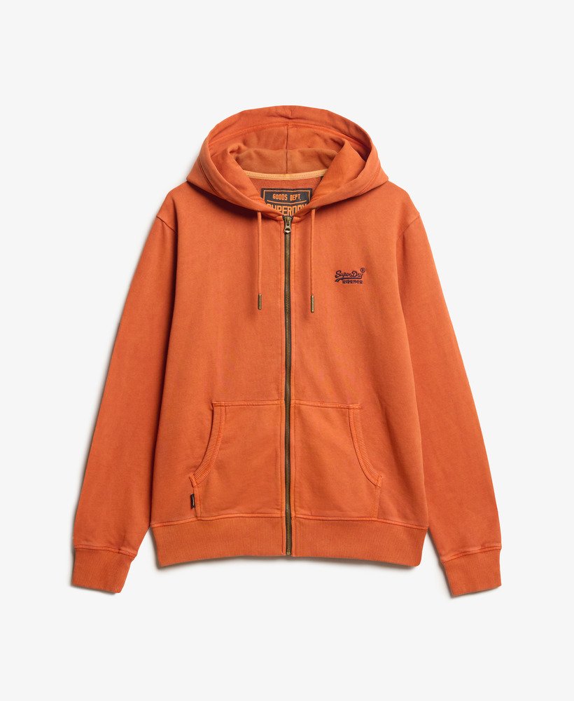 essential logo washed zip hoodie in washed autumn glaze brown