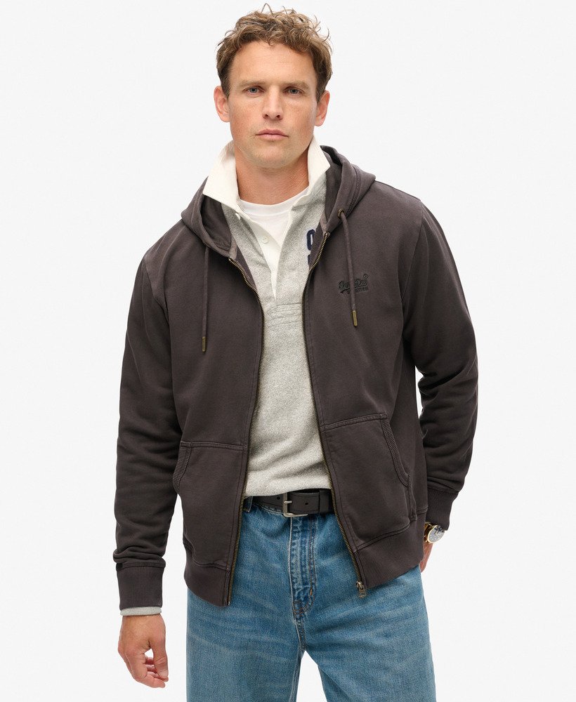 essential logo washed zip hoodie in washed ganache brown