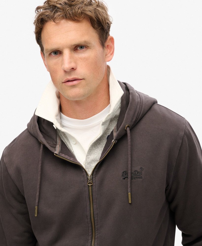essential logo washed zip hoodie in washed ganache brown
