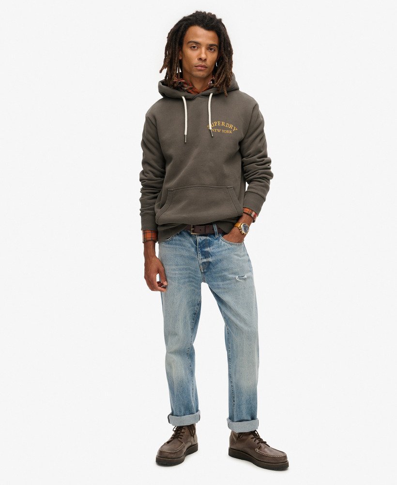 hoodie met tattoo-print op de rug losvallend model in vintage zwart.