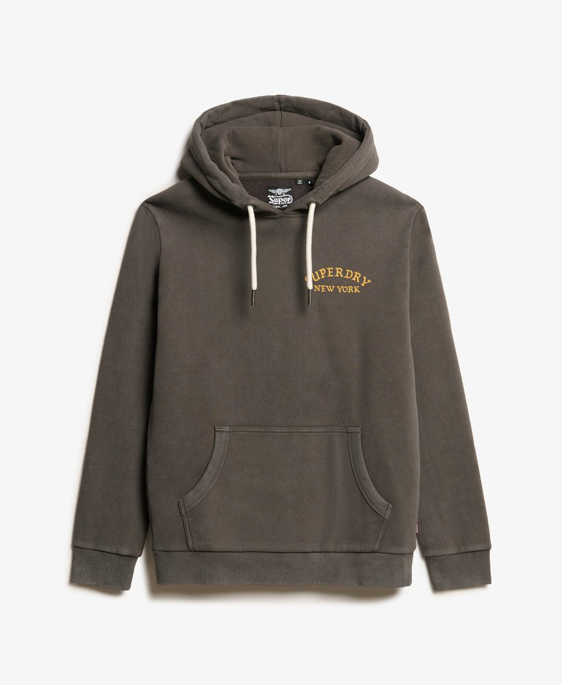 hoodie met tattoo-print op de rug losvallend model in vintage zwart.