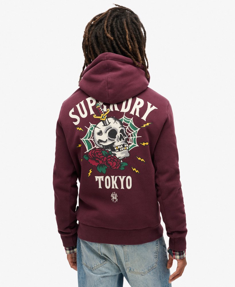 tattoo back graphic loose hoodie in fig purple