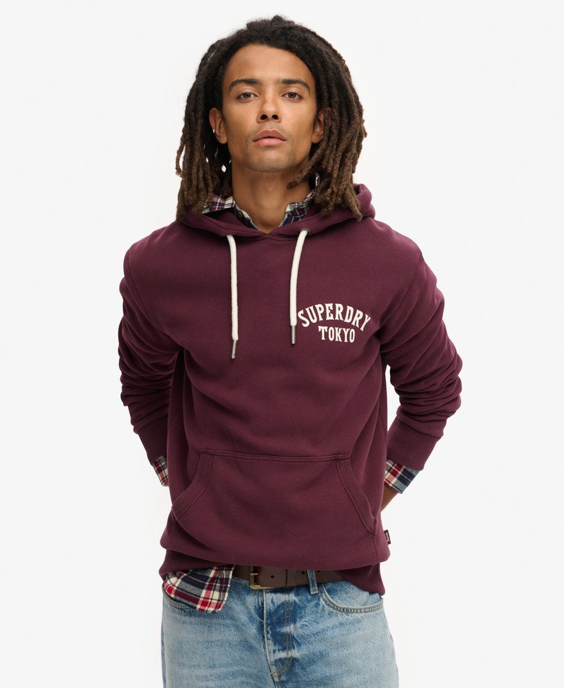 tattoo back graphic loose hoodie in fig purple