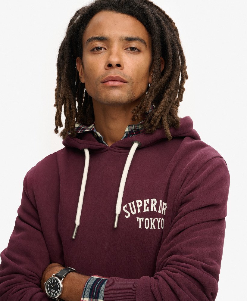 tattoo back graphic loose hoodie in fig purple