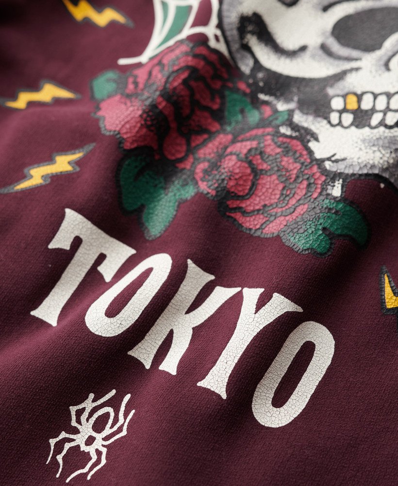 tattoo back graphic loose hoodie in fig purple
