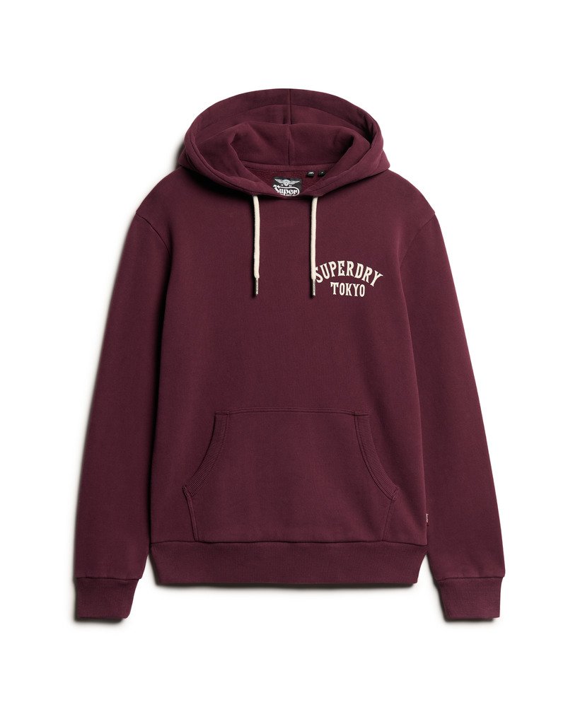 tattoo back graphic loose hoodie in fig purple