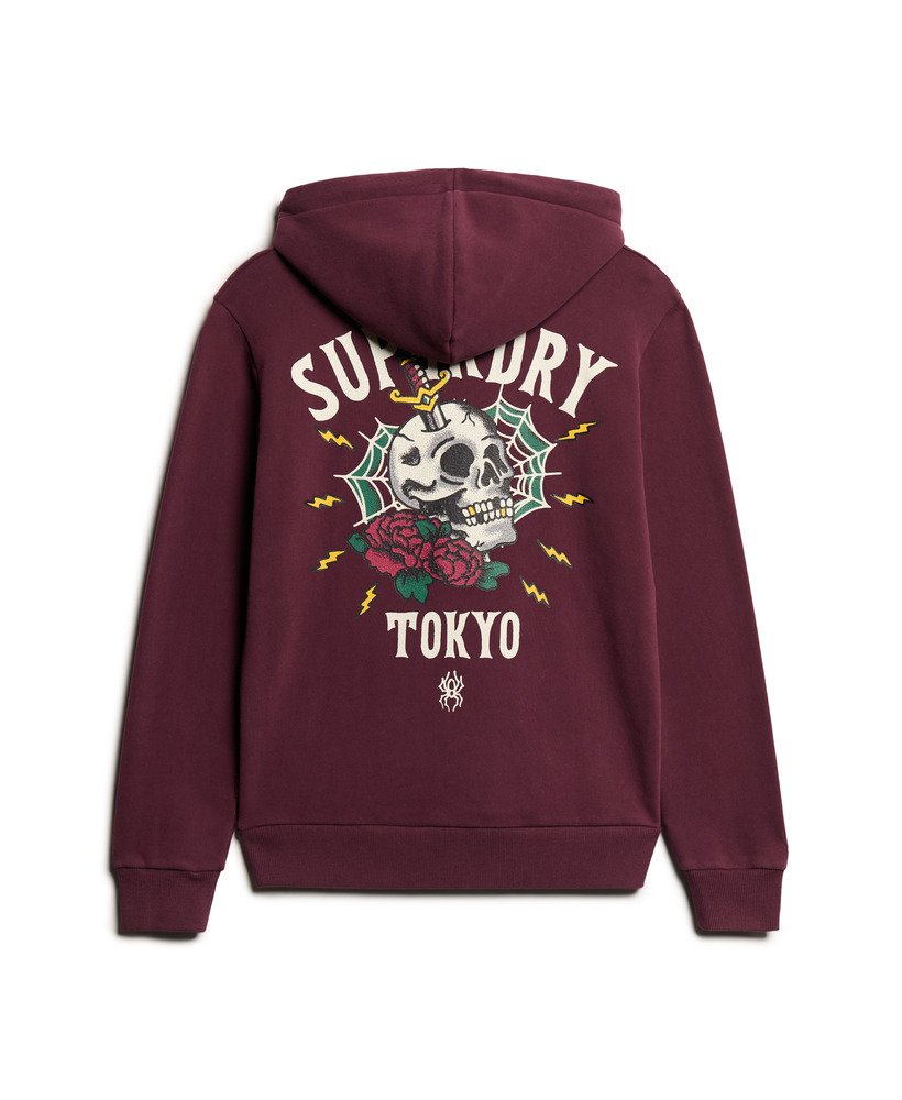 tattoo back graphic loose hoodie in fig purple