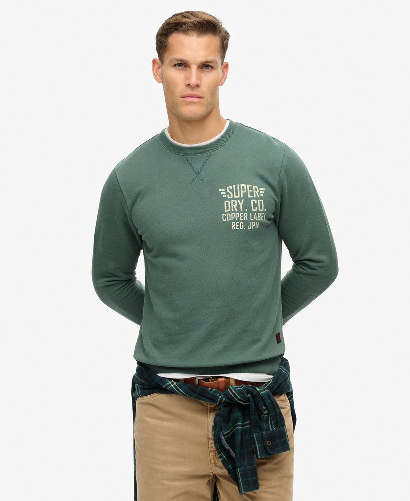 copper label graphic crew sweatshirt in drius green