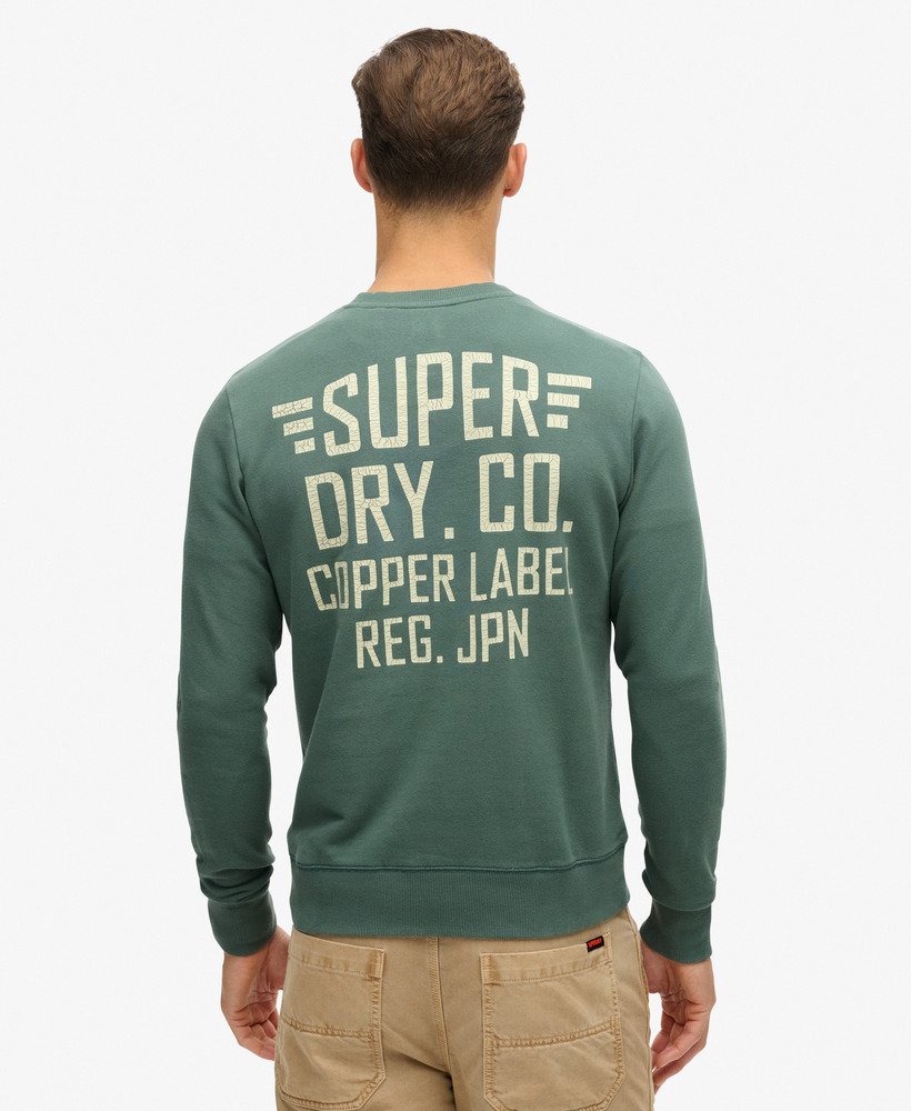 copper label graphic crew sweatshirt in drius green