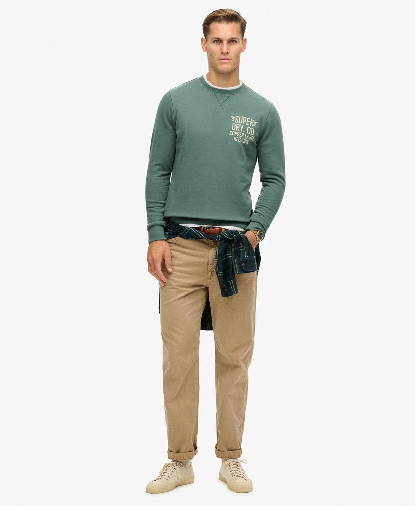 copper label graphic crew sweatshirt in drius green