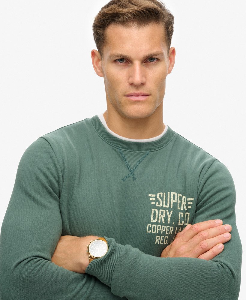 copper label graphic crew sweatshirt in drius green