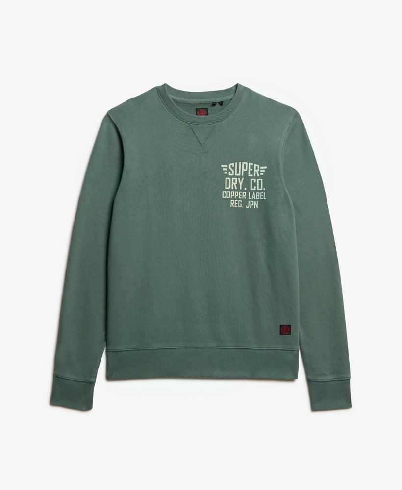 copper label graphic crew sweatshirt in drius green