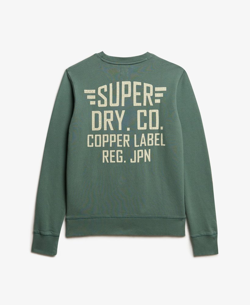 copper label graphic crew sweatshirt in drius green