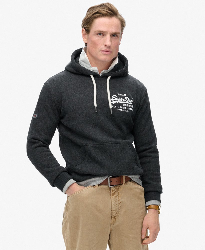 klassieke vintage hoodie met logo in phantom black marl.