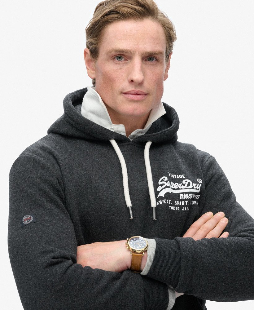 klassieke vintage hoodie met logo in phantom black marl.