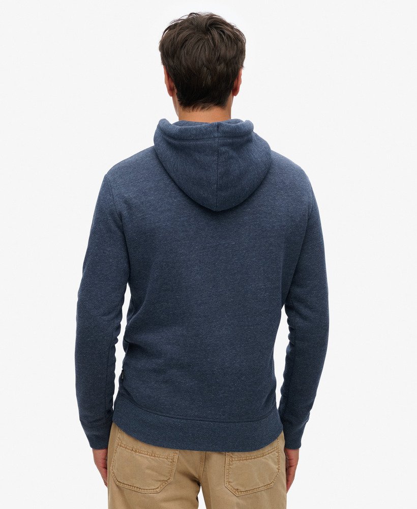 klassieke vintage hoodie met logo in vintage marineblauw gemêleerd.