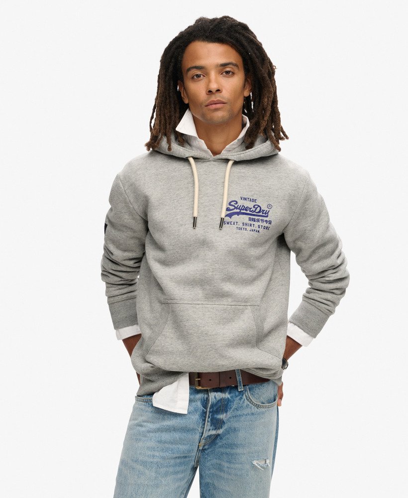 klassieke vintage hoodie met logo in sportief grijs gemêleerd.