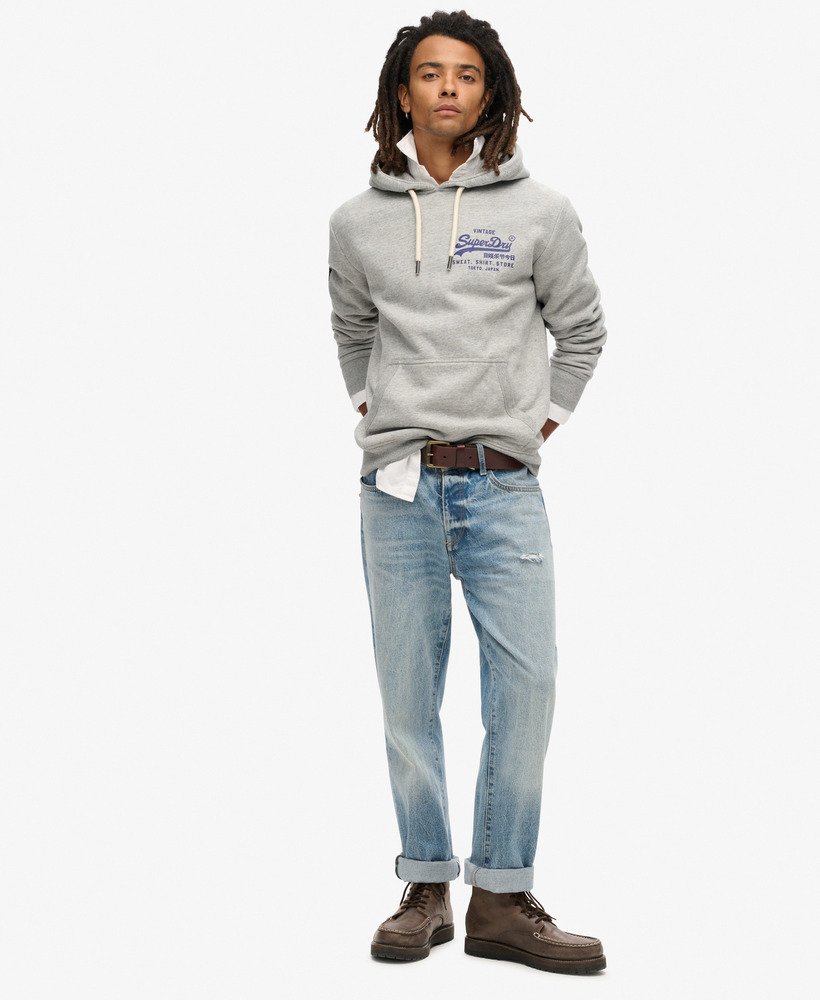 klassieke vintage hoodie met logo in sportief grijs gemêleerd.