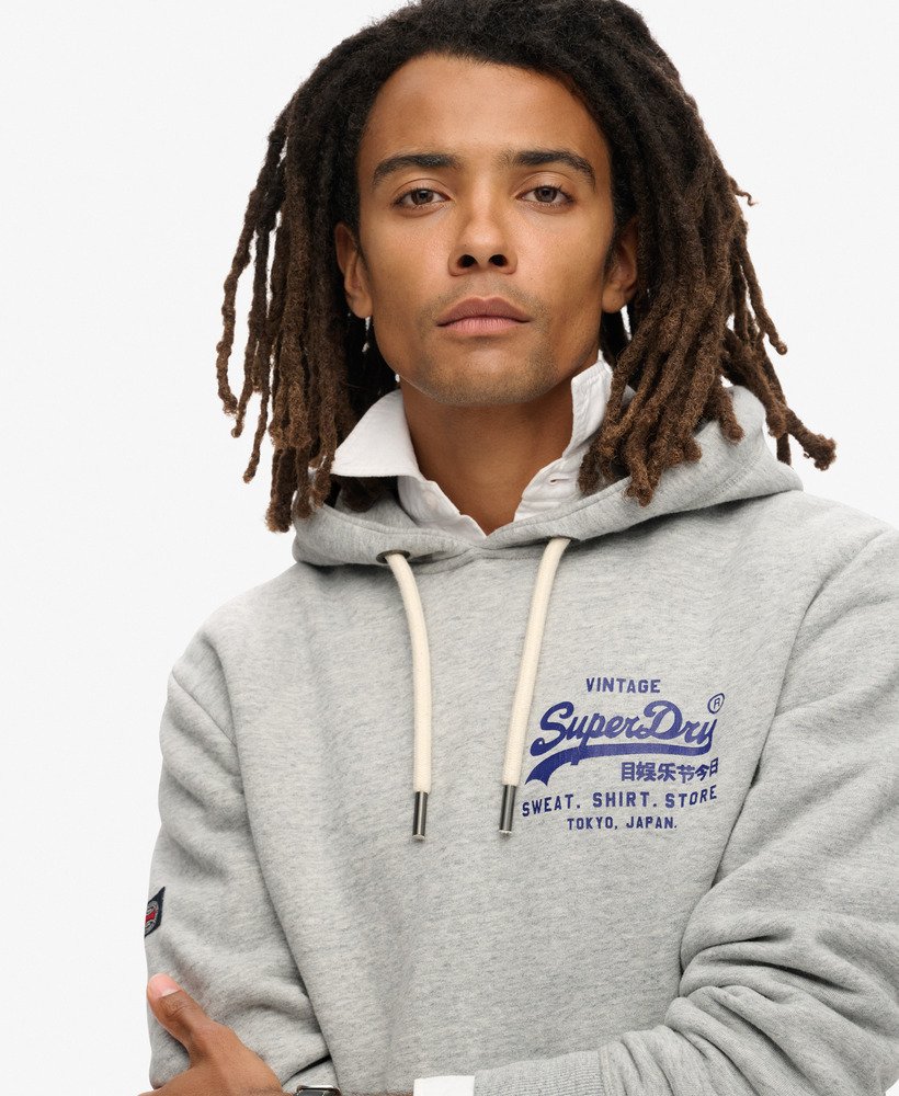 klassieke vintage hoodie met logo in sportief grijs gemêleerd.