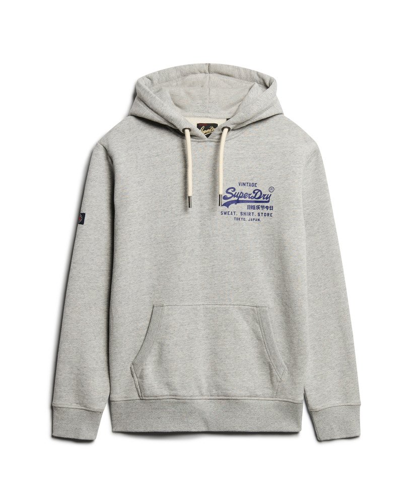 klassieke vintage hoodie met logo in sportief grijs gemêleerd.