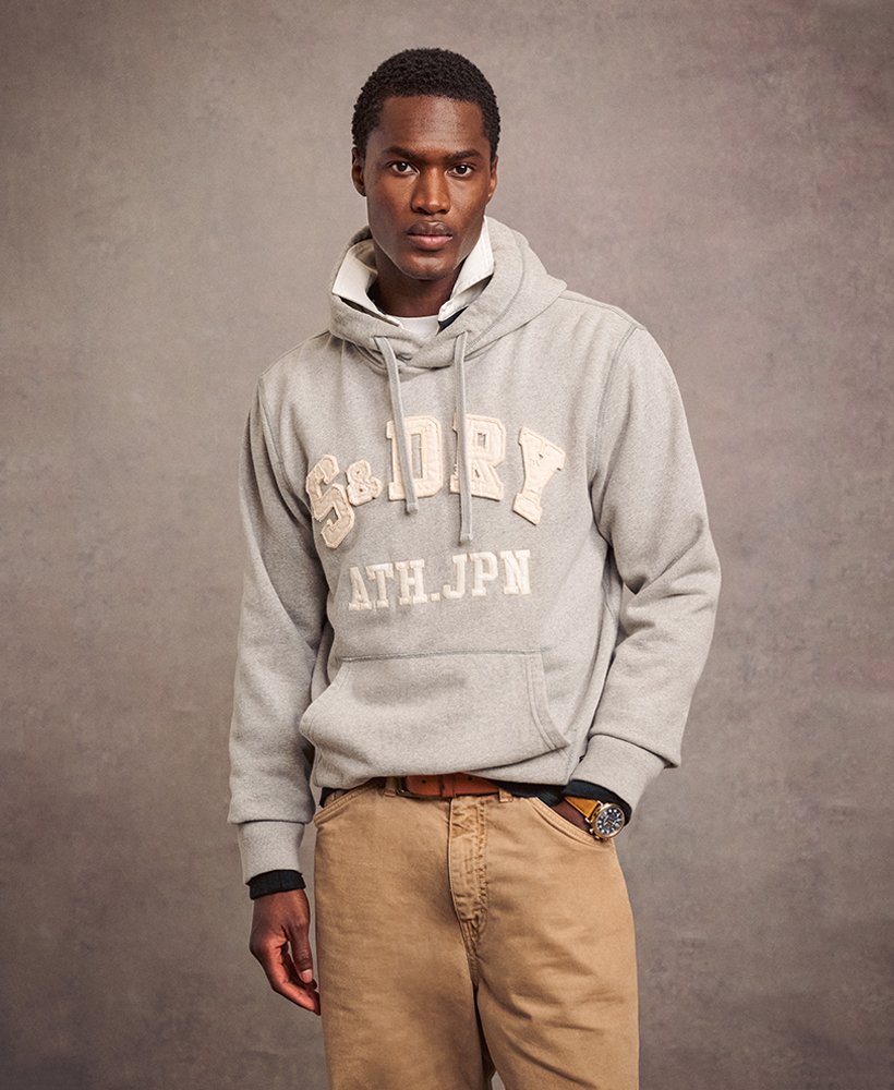 vintage sportieve hoodie in lichtgrijs gemêleerd.