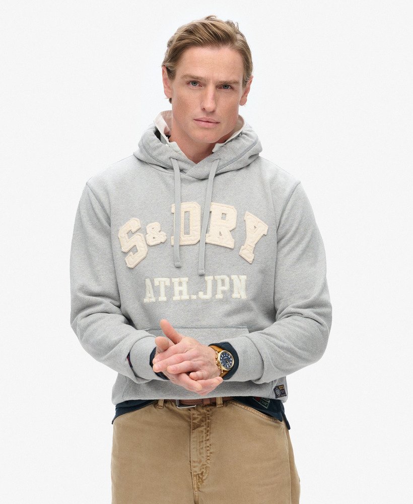 vintage sportieve hoodie in lichtgrijs gemêleerd.