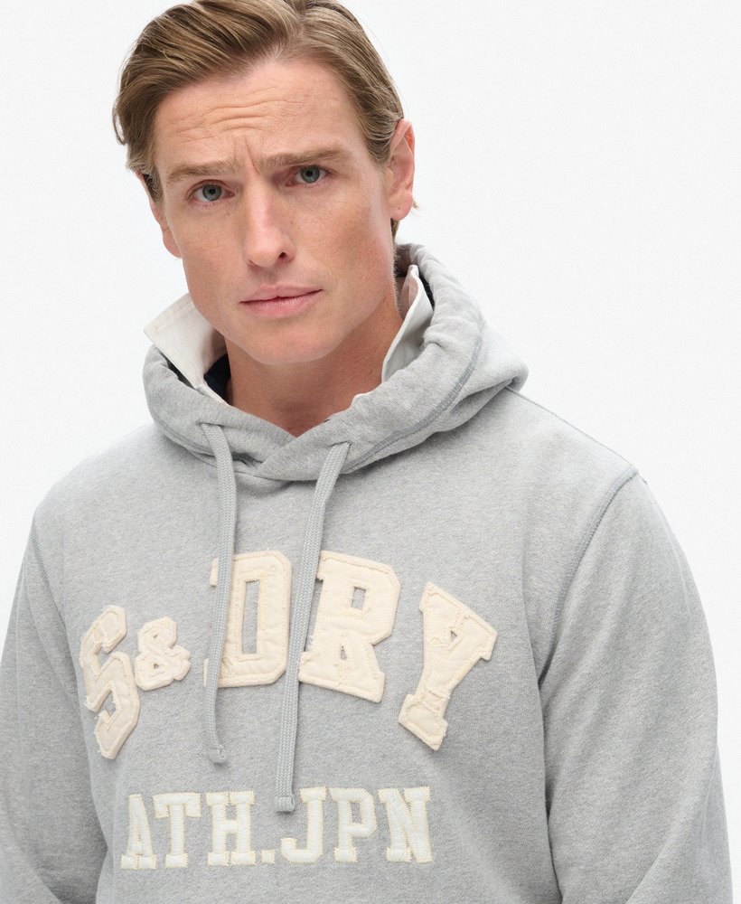 vintage sportieve hoodie in lichtgrijs gemêleerd.