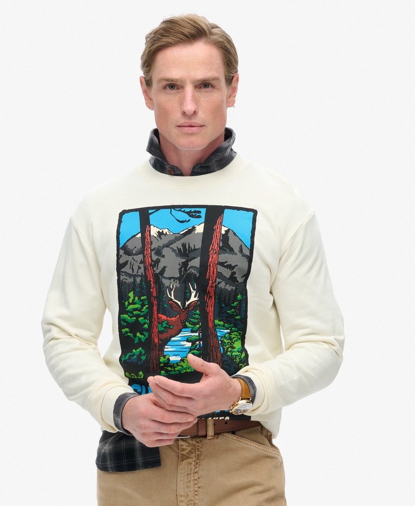 sweatshirt met reispostkaartprint en ronde hals in de kleur solitary star white.
