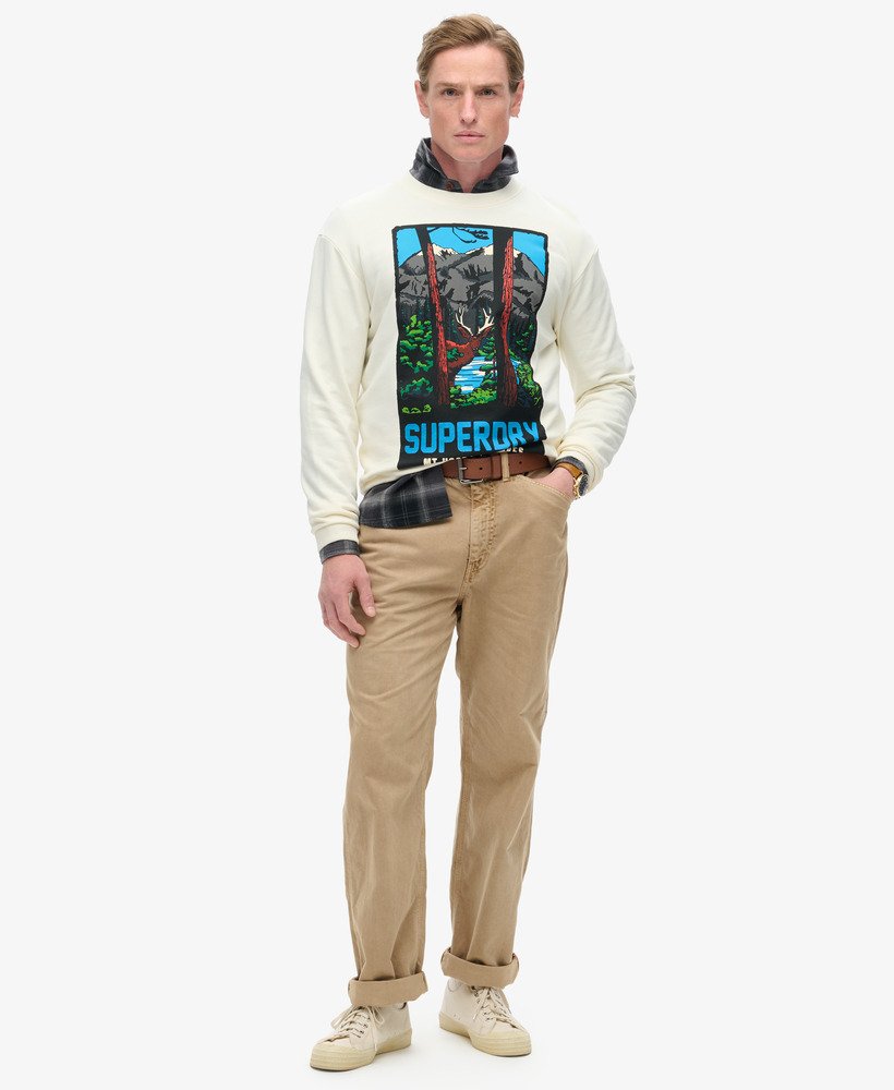 sweatshirt met reispostkaartprint en ronde hals in de kleur solitary star white.