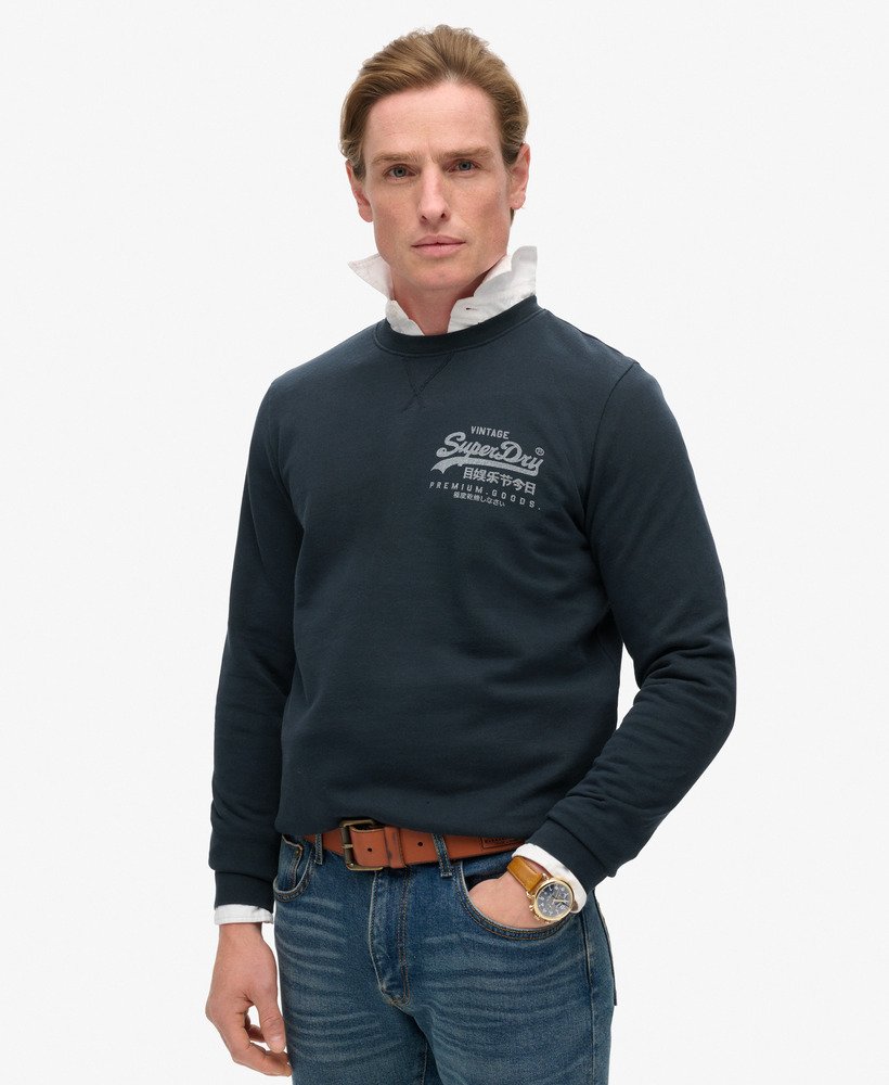 klassieke vintage logo-sweatshirt met borststuk in eclipse navy