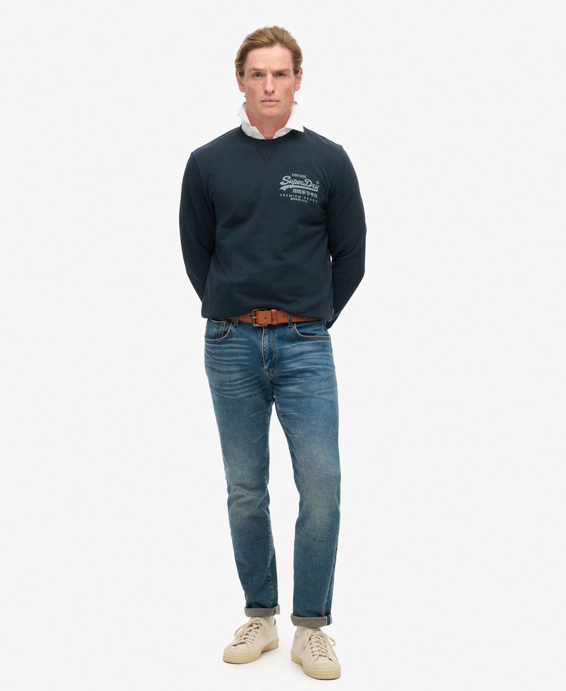klassieke vintage logo-sweatshirt met borststuk in eclipse navy