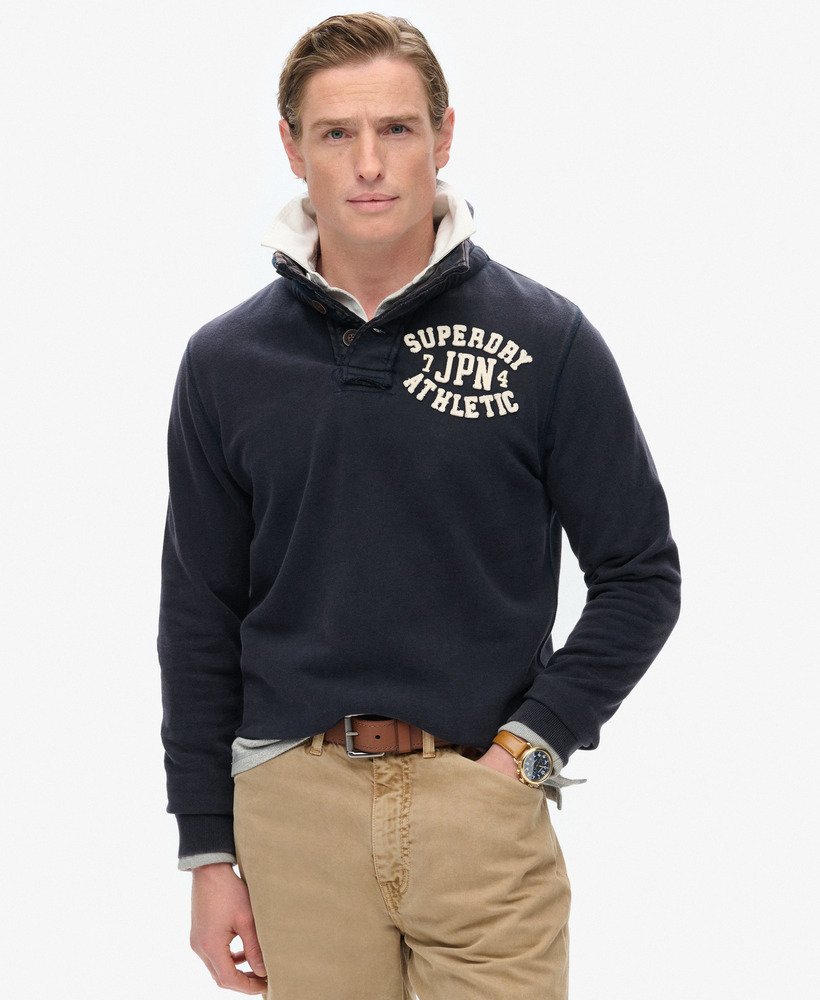 vintage sportieve trui met halve knoopsluiting in eclipse navy