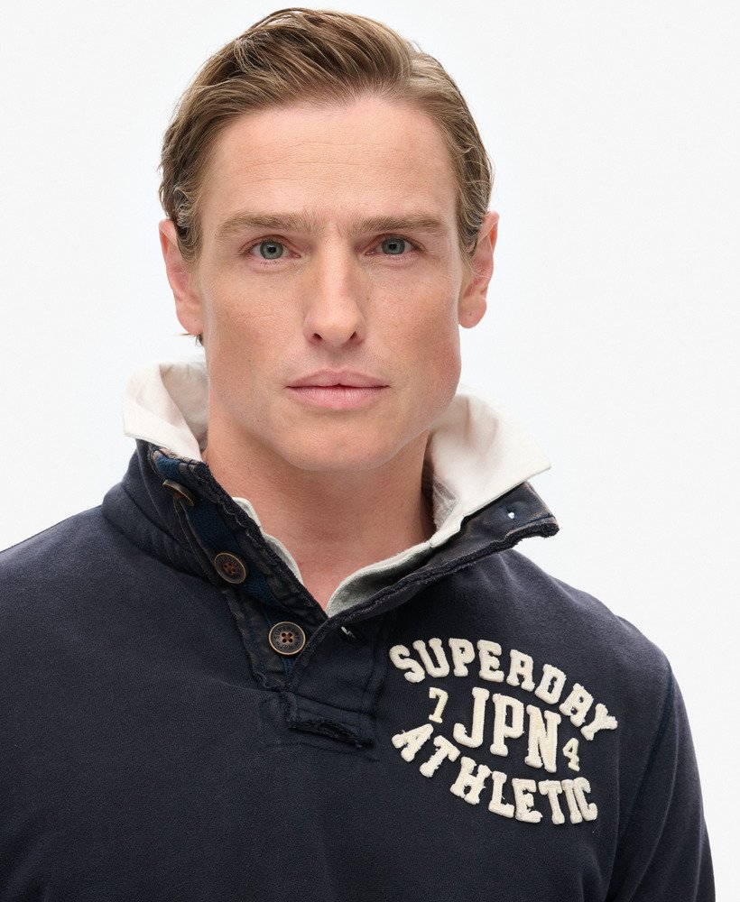 vintage sportieve trui met halve knoopsluiting in eclipse navy