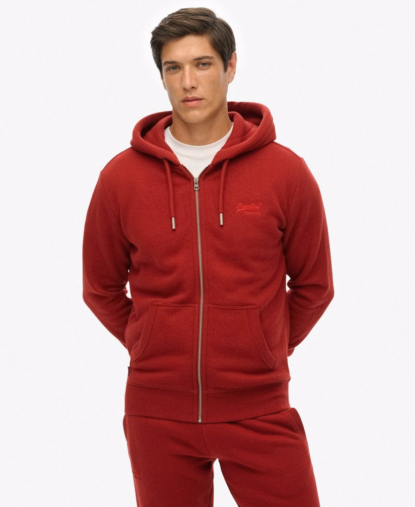 Hoodie met ritssluiting en vintage logo, geborduurd