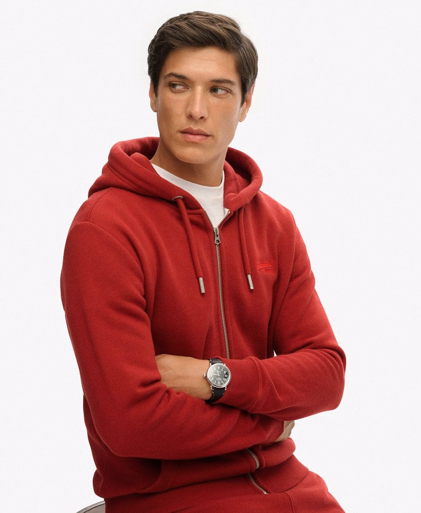 Hoodie met ritssluiting en vintage logo, geborduurd