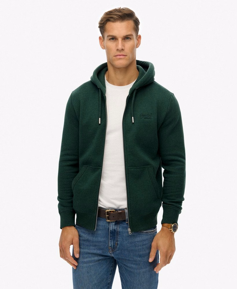 Hoodie met ritssluiting en vintage logo, geborduurd