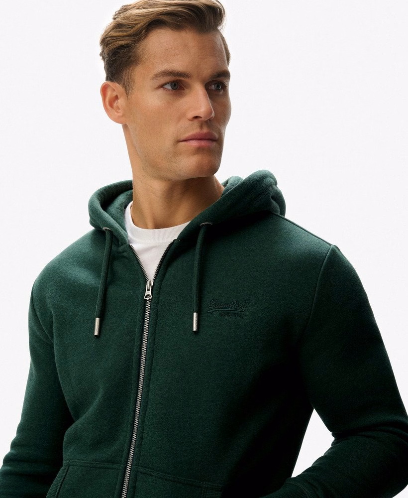 Hoodie met ritssluiting en vintage logo, geborduurd