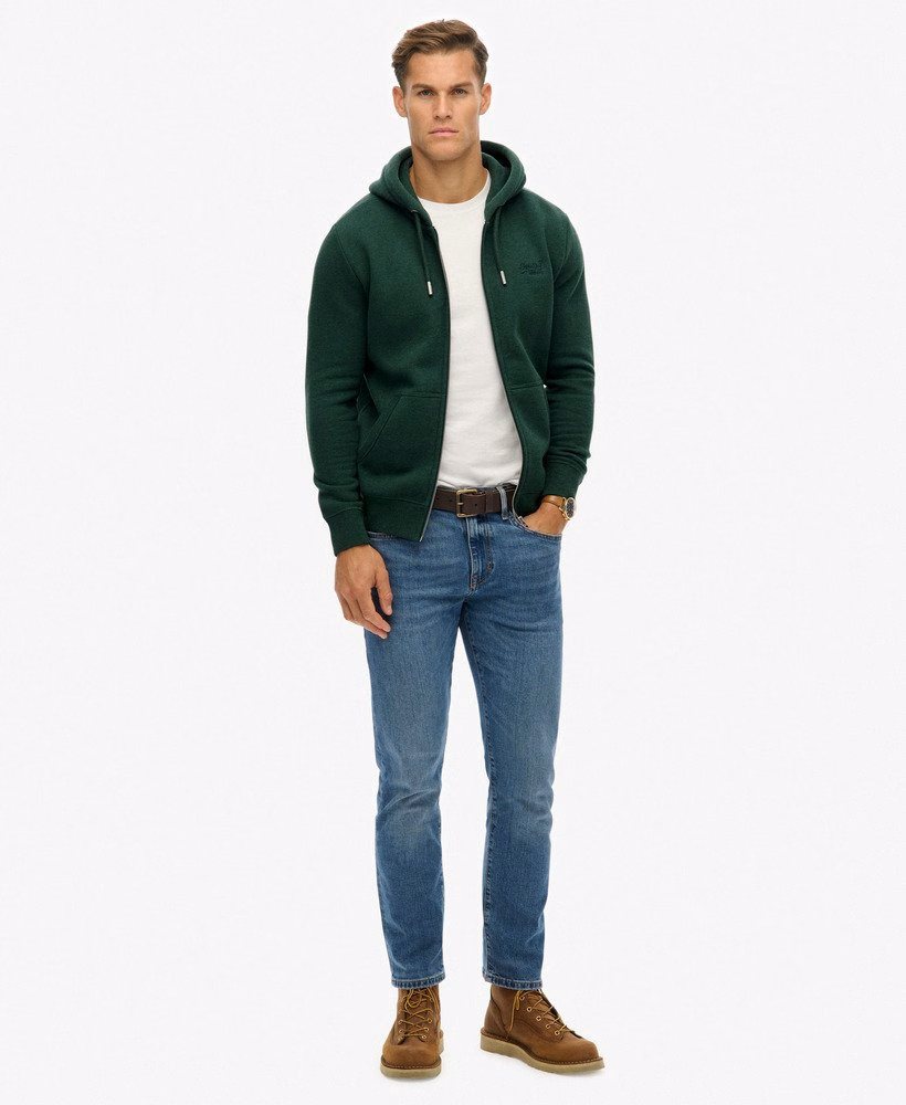 Hoodie met ritssluiting en vintage logo, geborduurd