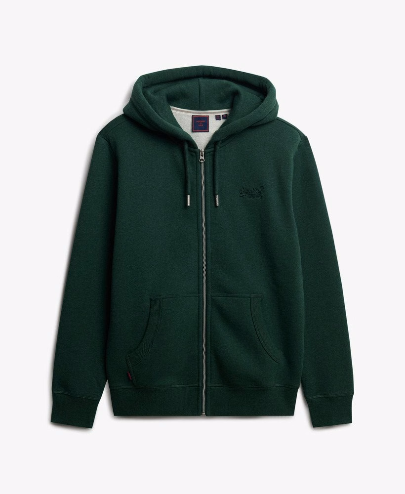 Hoodie met ritssluiting en vintage logo, geborduurd