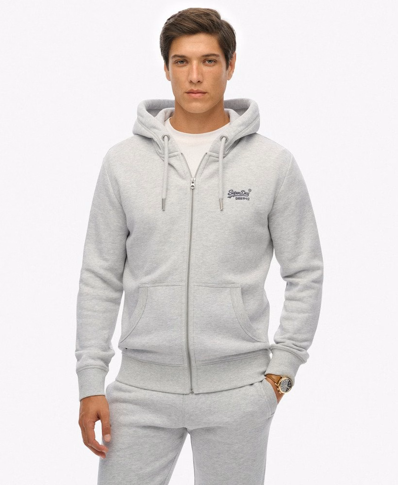 Hoodie met ritssluiting en vintage logo, geborduurd