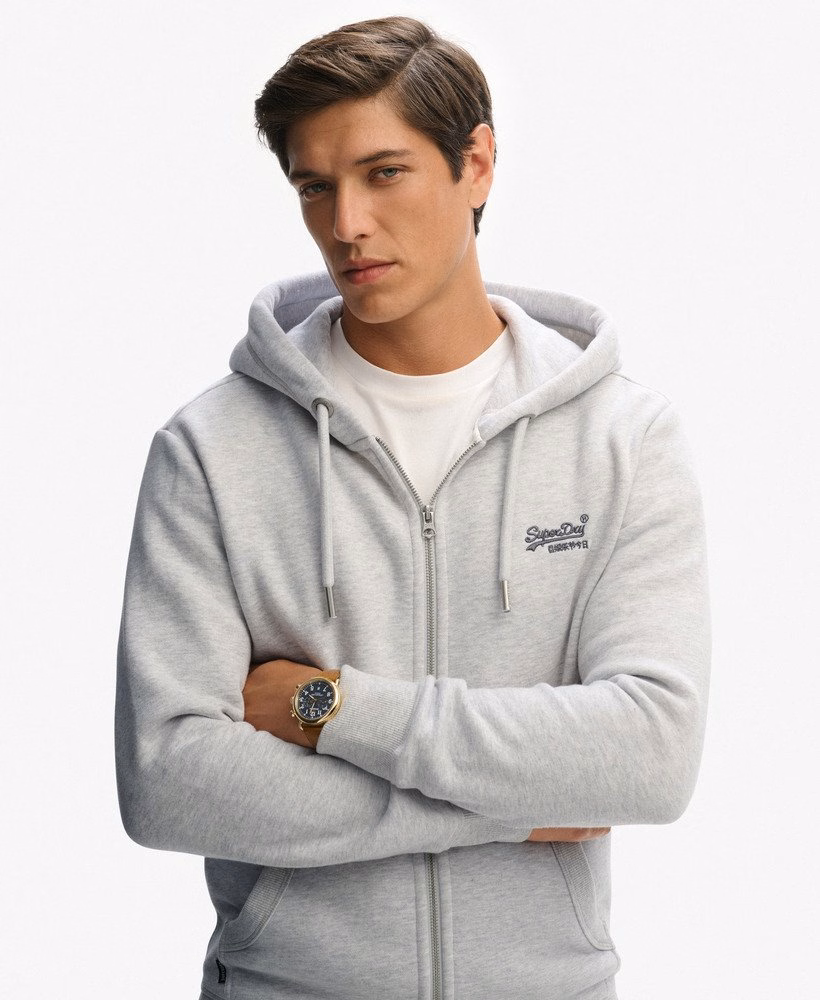 Hoodie met ritssluiting en vintage logo, geborduurd